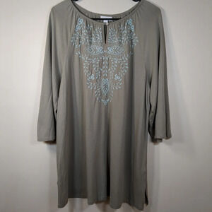J Jill women's green with blue embroidery, tunic top, size M